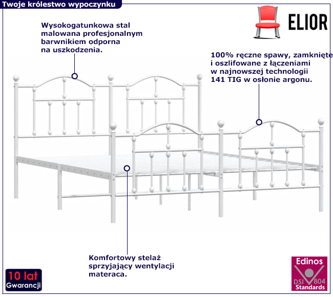 Białe metalowe łóżko małżeńskie Azos