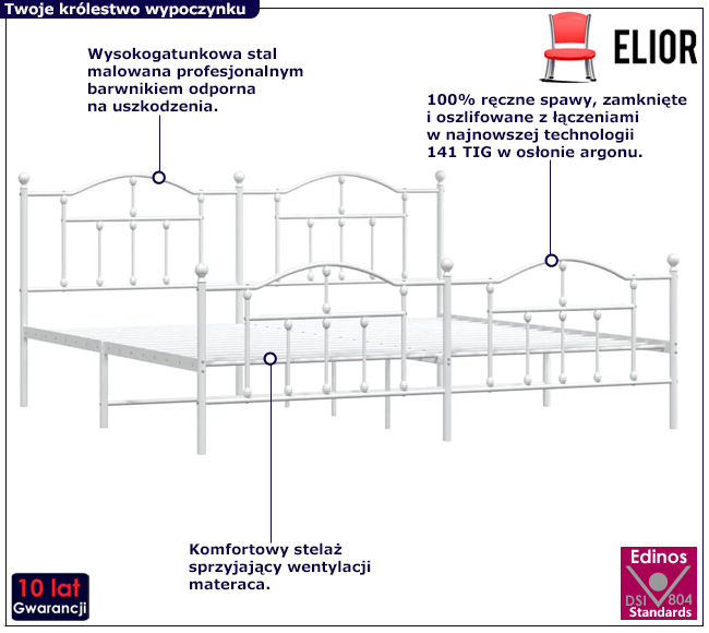 Białe metalowe łóżko małżeńskie Azos