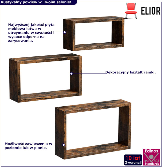 Komplet 3 półek industrialnych Laro