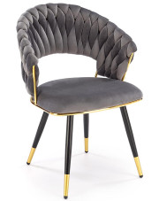 Krzesło welwetowe w stylu glamour popielaty + złoty - Braga w sklepie Edinos.pl