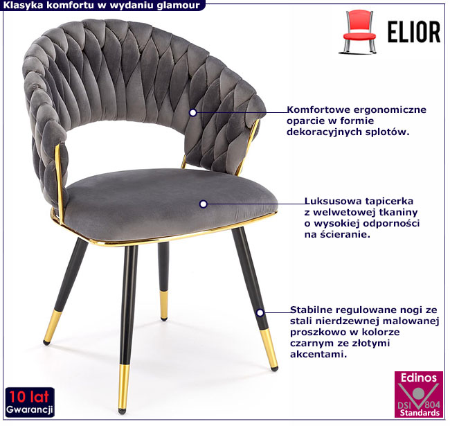 popielato-złote krzesło glamour Braga