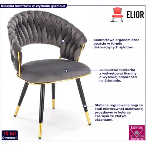 popielato złote krzesło w stylu glamour Braga