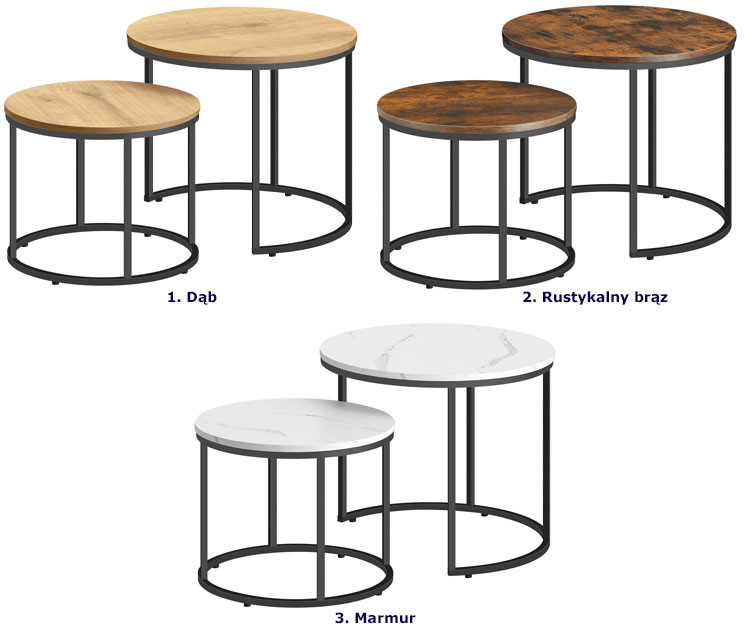 Kolory kompletu stolików typu 2w1 Gianis 3X
