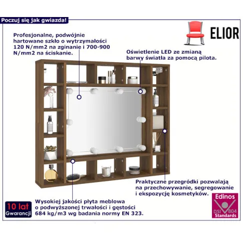 Toaletka z lustrem i oświetleniem LED brązowy dąb Moha
