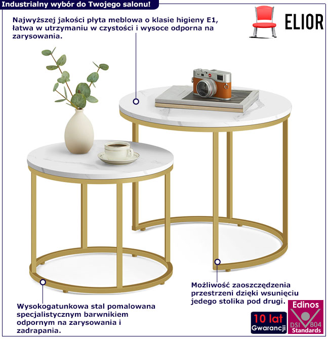 Zestaw 2 marmurowych stolików kawowych glamour Philos 4X