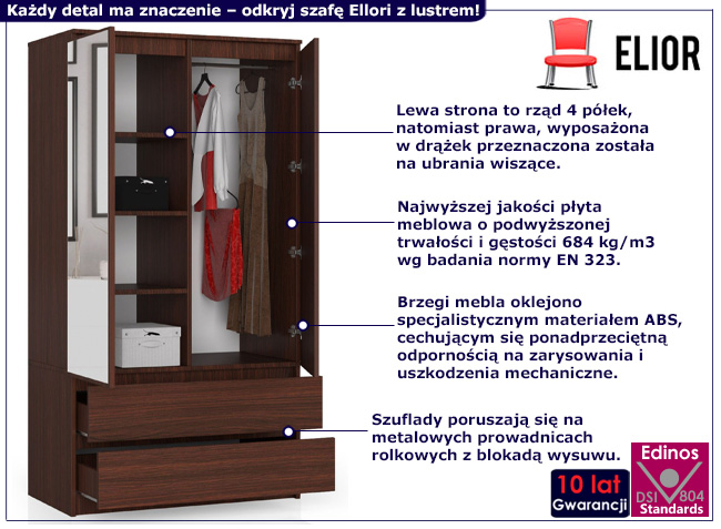 Szafa z drążkiem i półkami Ellori kolor wenge