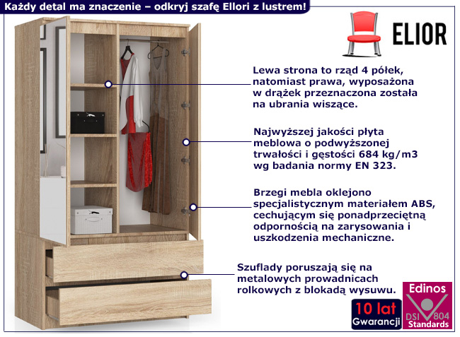 Szafa z drążkiem i półkami Ellori dąb sonoma