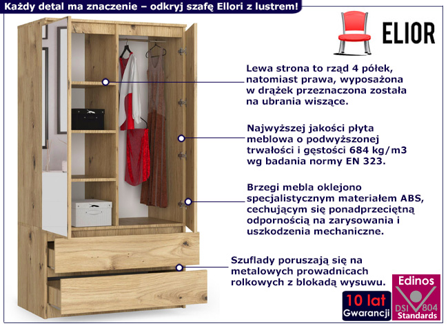 Szafa z drążkiem i półkami Ellori dąb artisan