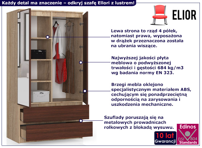 Szafa z drążkiem i półkami Ellori dąb sonoma+wenge