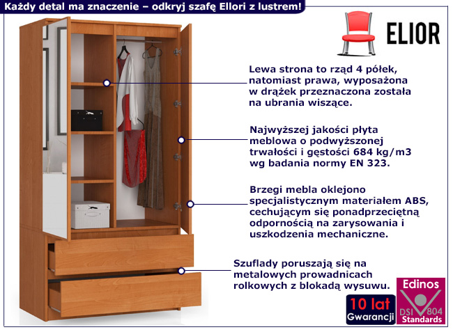 Szafa z drążkiem i półkami Ellori kolor olcha