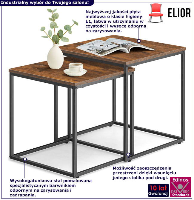 Komplet 2 loftpowych stolików kawowych typu 2w1 Elian