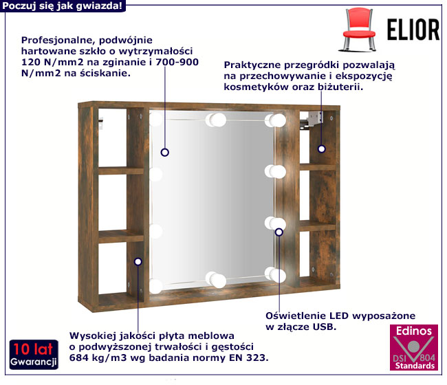 Toaletka z lustrem i oświetleniem na biurko przydymiony dąb Higa