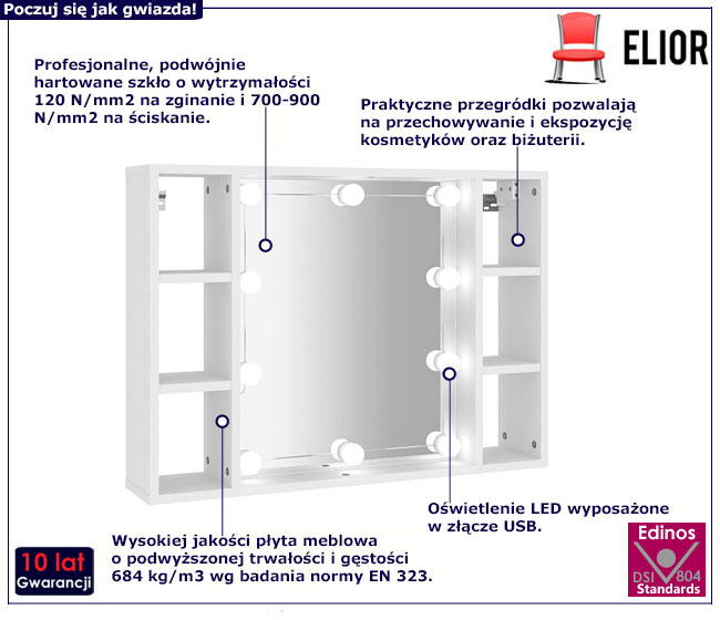 Biała toaletka z lustrem i oświetleniem na biurko Deron