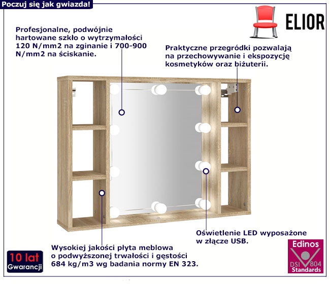Toaletka z lustrem i oświetleniem na biurko dąb sonoma Higa