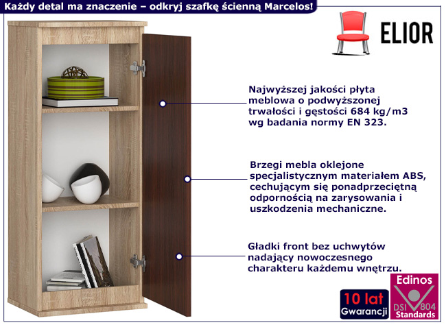 Szafka ścienna z 3 półkami Asteria dąb sonoma+wenge