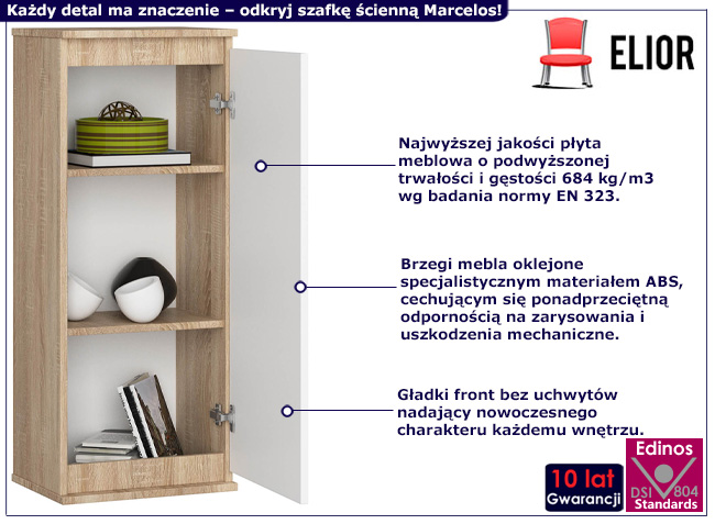 Szafka ścienna z 3 półkami Asteria dąb sonoma+biały