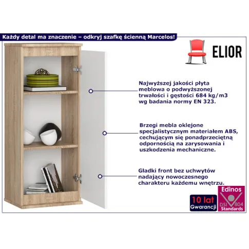 Szafa ścienna bez uchwytów Marcelos dąb sonoma biały