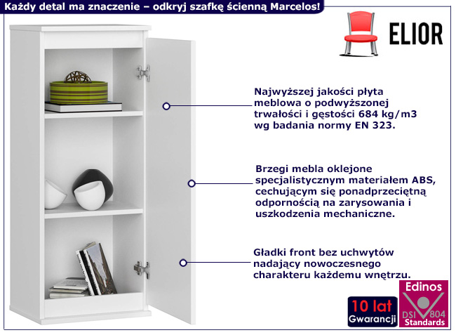 Szafka ścienna z 3 półkami Asteria kolor biały 