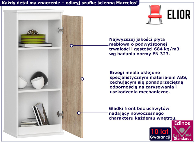 Szafka ścienna z 3 półkami Asteria biały+dab sonoma