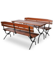 Zestaw składany drewniany stół i 2 ławki z oparciem - Octeri