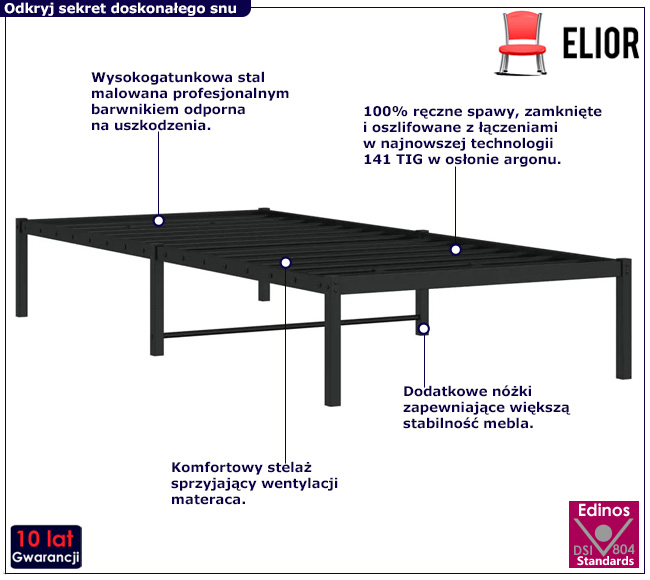 Czarne metalowe łóżko Tresto