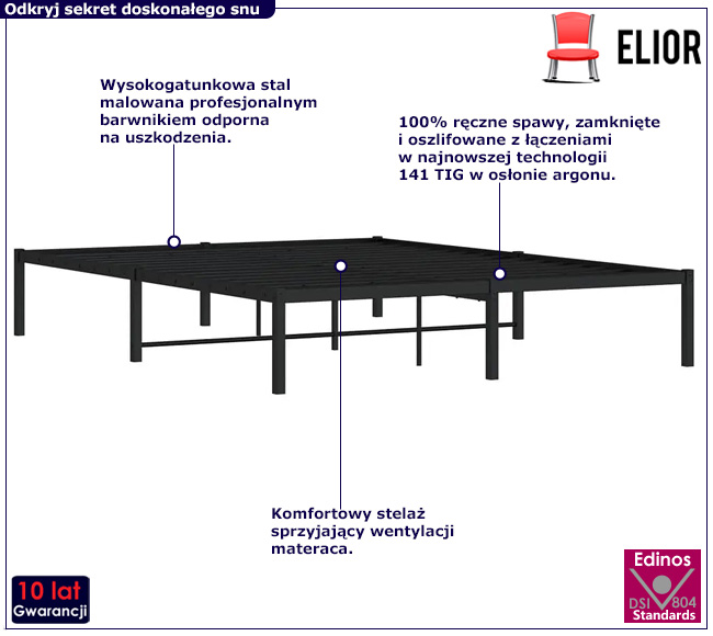 Czarne metalowe łóżko Tresto