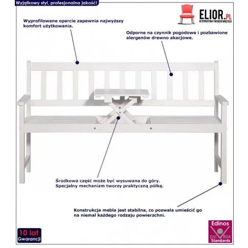 Szczegółowe zdjęcie nr 9 produktu Drewniana ławka ogrodowa Gant - biała