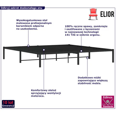 Czarne łóżko z metalu Dafines