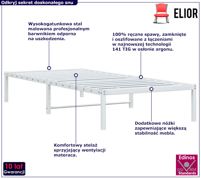 Białe metalowe łóżko Tresto