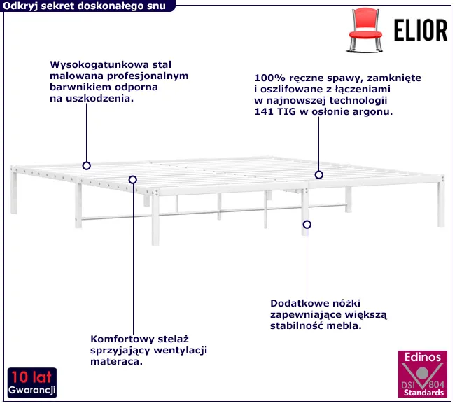Białe metalowe łóżko Mesa