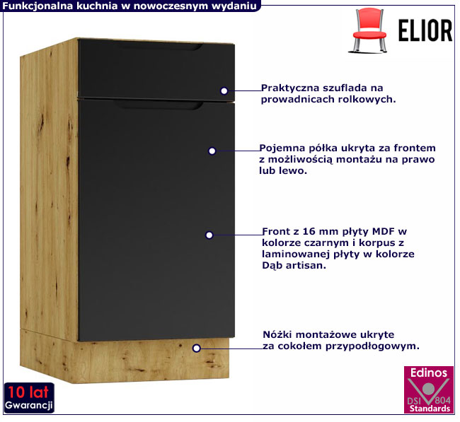 Czarna dolna szafka kuchenna Orfa 5X