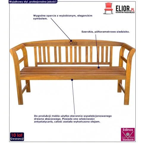 Szczegółowe zdjęcie nr 6 produktu Brązowa drewniana ławka ogrodowa - Nuln 