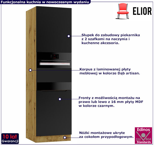 Czarna szafka słupek pod piekarnik Orfa 7X