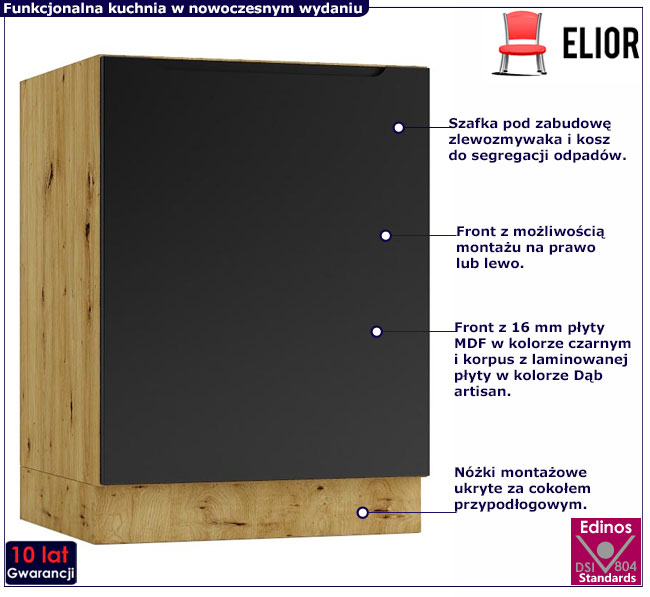 Czarna szafka kuchenna pod zlew Orfa 10X