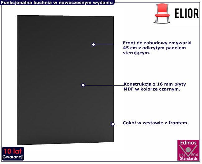 czarny front zmywarki z panelem odkrytym 45 cm Orfa 15X
