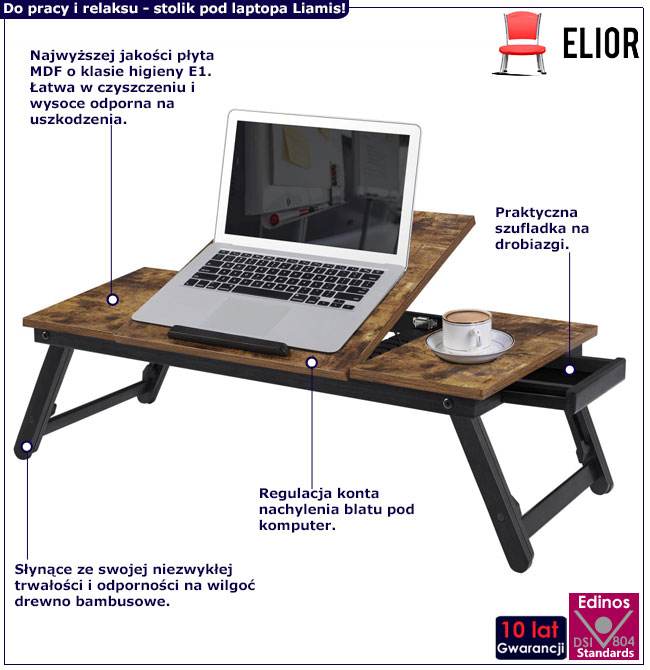 Regulowany stolik pod laptopa w stylu loft Liamis