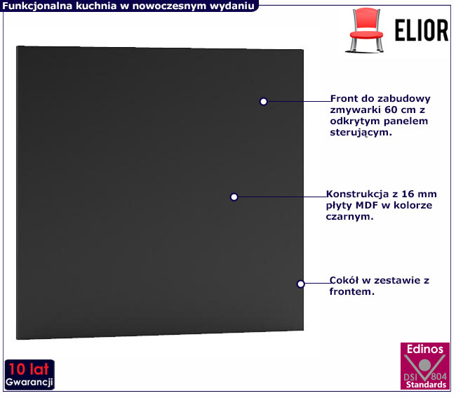czarny front zmywarki z panelem odkrytym 60 cm Orfa 17X