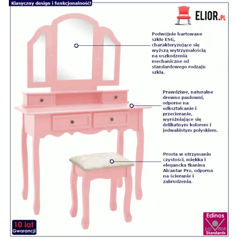 Fotografia Różowa toaletka dla nastolatki ze stołkiem - Amareo z kategorii Toaletki