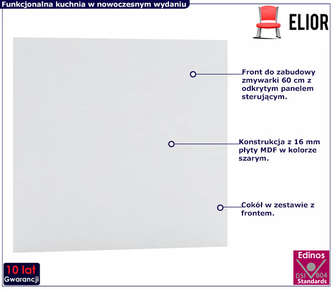 szary front zmywarki z panelem odkrytym 60 cm Viana 17X