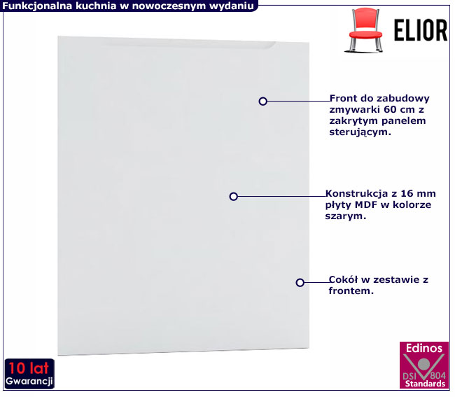 szary front zmywarki z panelem ukrytym 60 cm Granada 18X