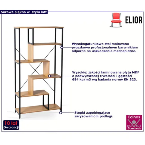 Fotografia Nowoczesny regał an kwiaty czarny + dąb złoty - Bonnie z kategorii Meble do przechowywania