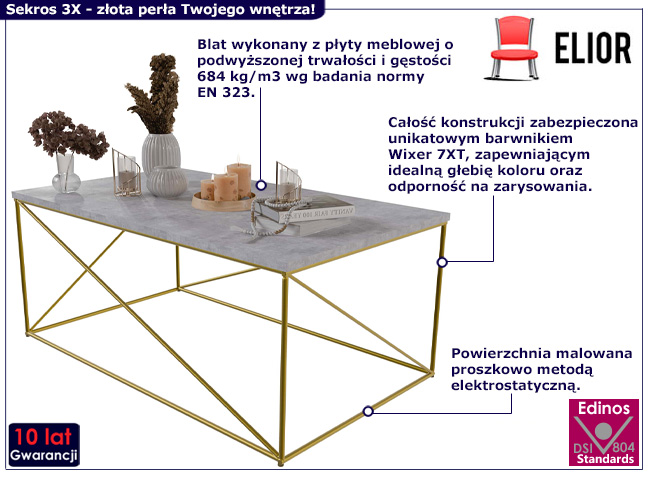 Prostokątna ława Sekros 3X złoty+beton