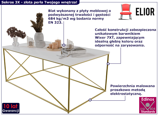 Prostokątna ława Sekros 3X złoty+biały mat