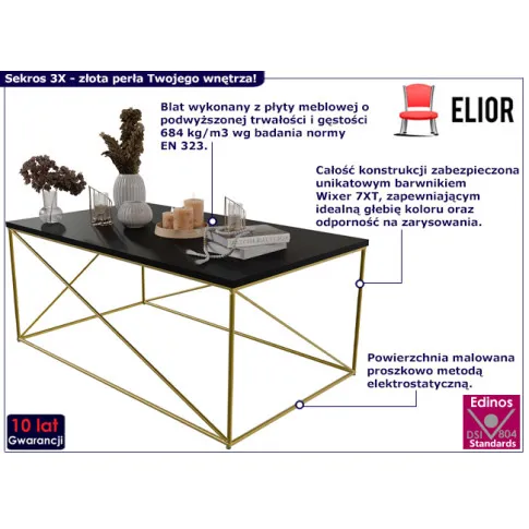 Druciany stolik kawowy Sekros 3X złoty czarny