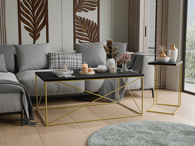 Wizualizacja ławy Cordani 3X złoty+czarny mat