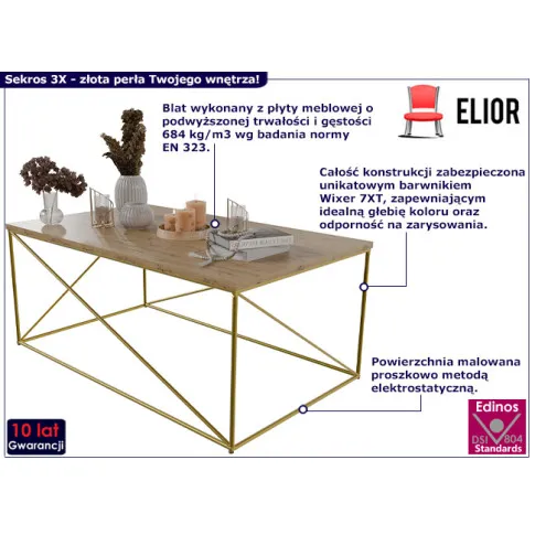 Ława z drucianym stelażem Sekros 3X złoty dąb artisan