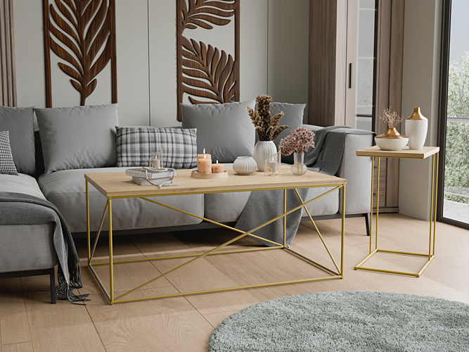 Wizualizacja ławy Cordani 3X złoty+dąb artisan