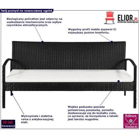 czarna polirattanowa ławka ogrodowa Tyler infografika1