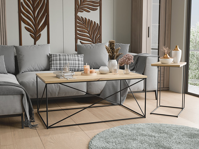 Wizualizacja ławy Cordani 4X czarny+dąb artisan