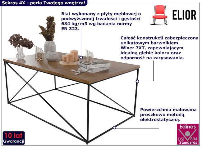 Prostokątna ława Cordani 4X czarny+dąb lancelot
